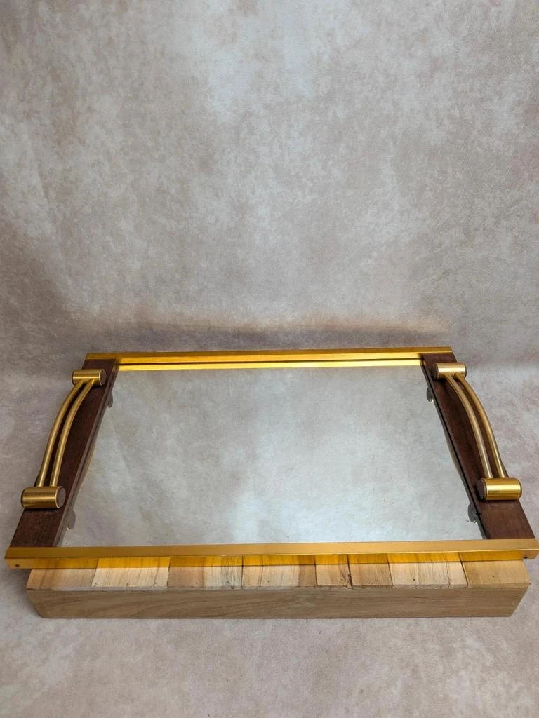 Plateau vintage Art Déco bois & métal doré